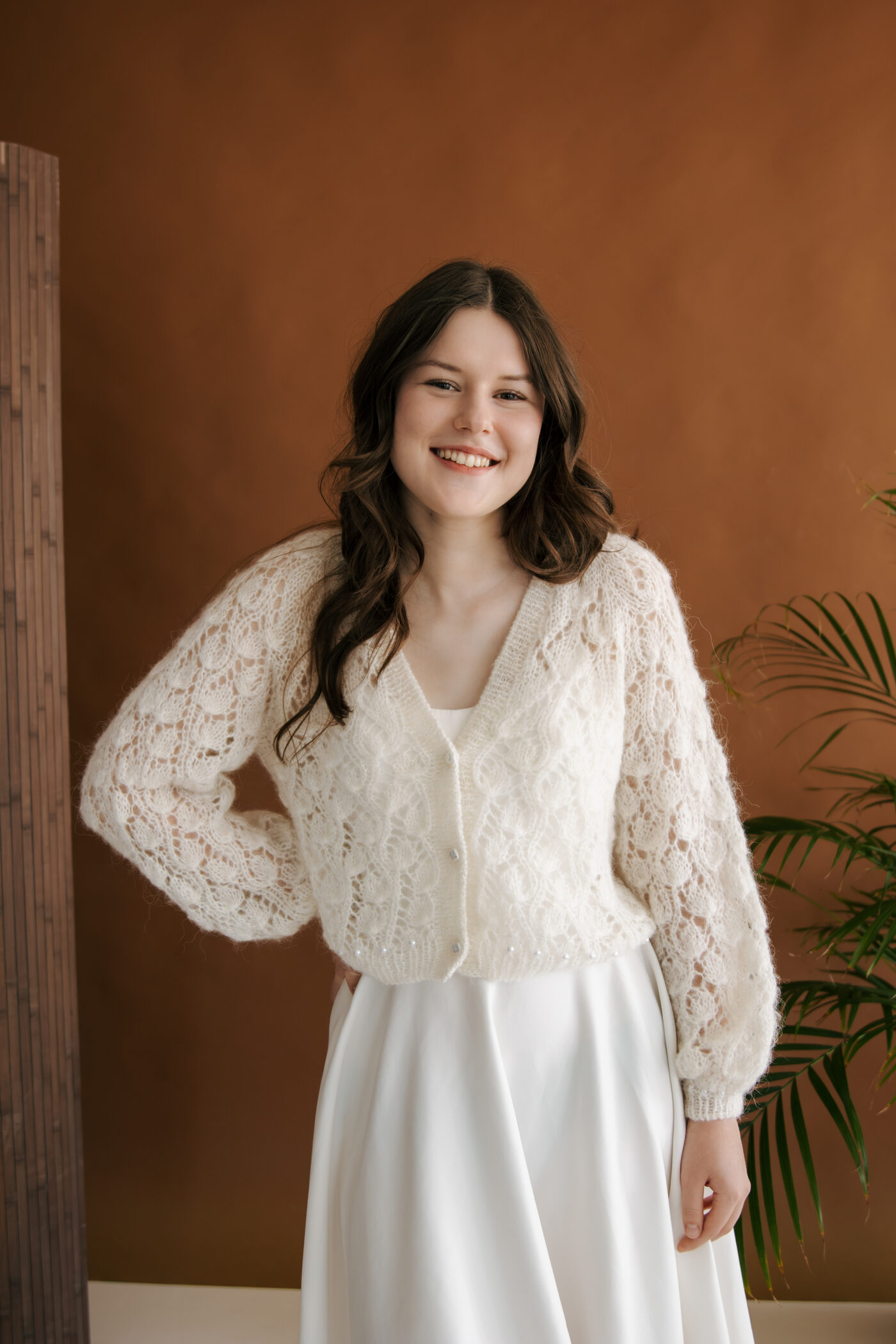 Petal - hand-knitted mohair bridal cardigan with silk